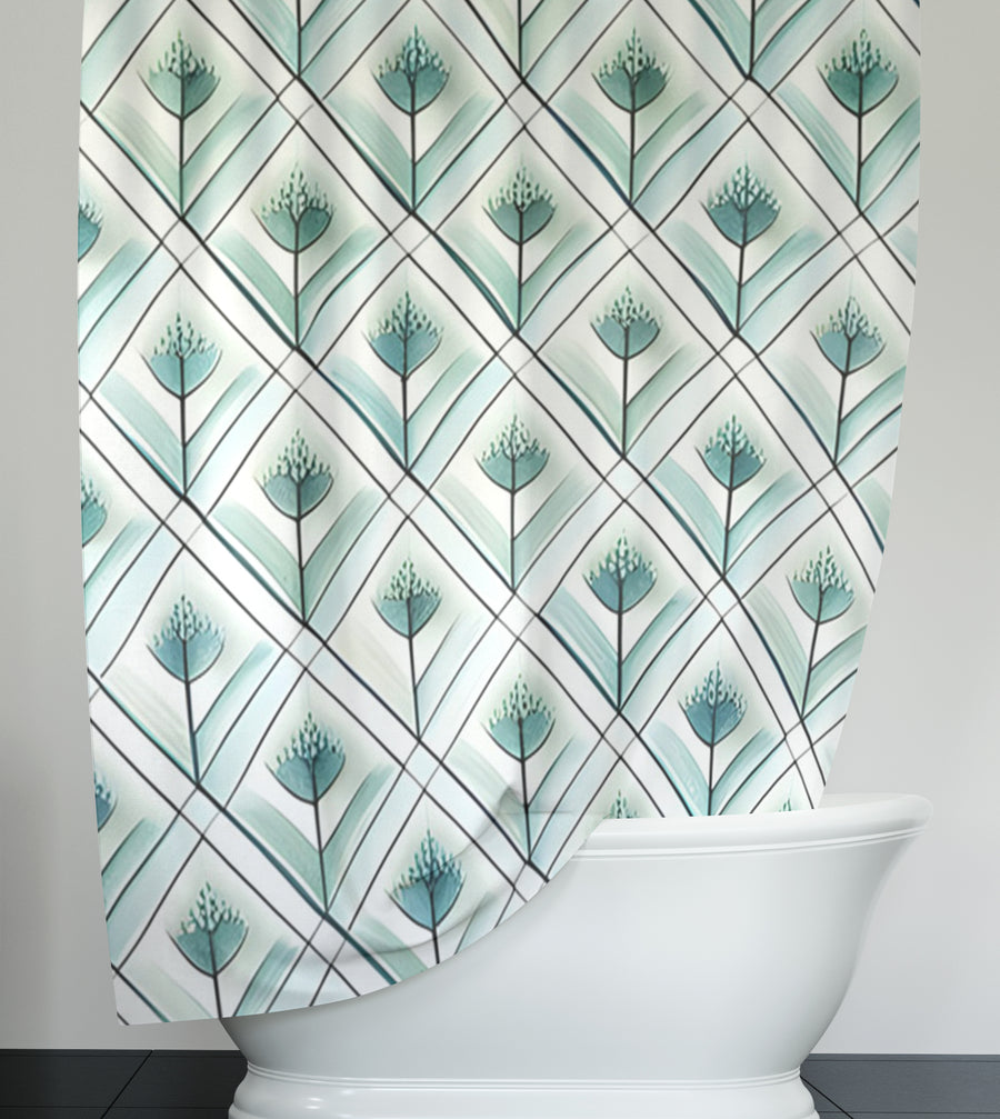 Teal Diamond Geometric Pattern Shower Curtain