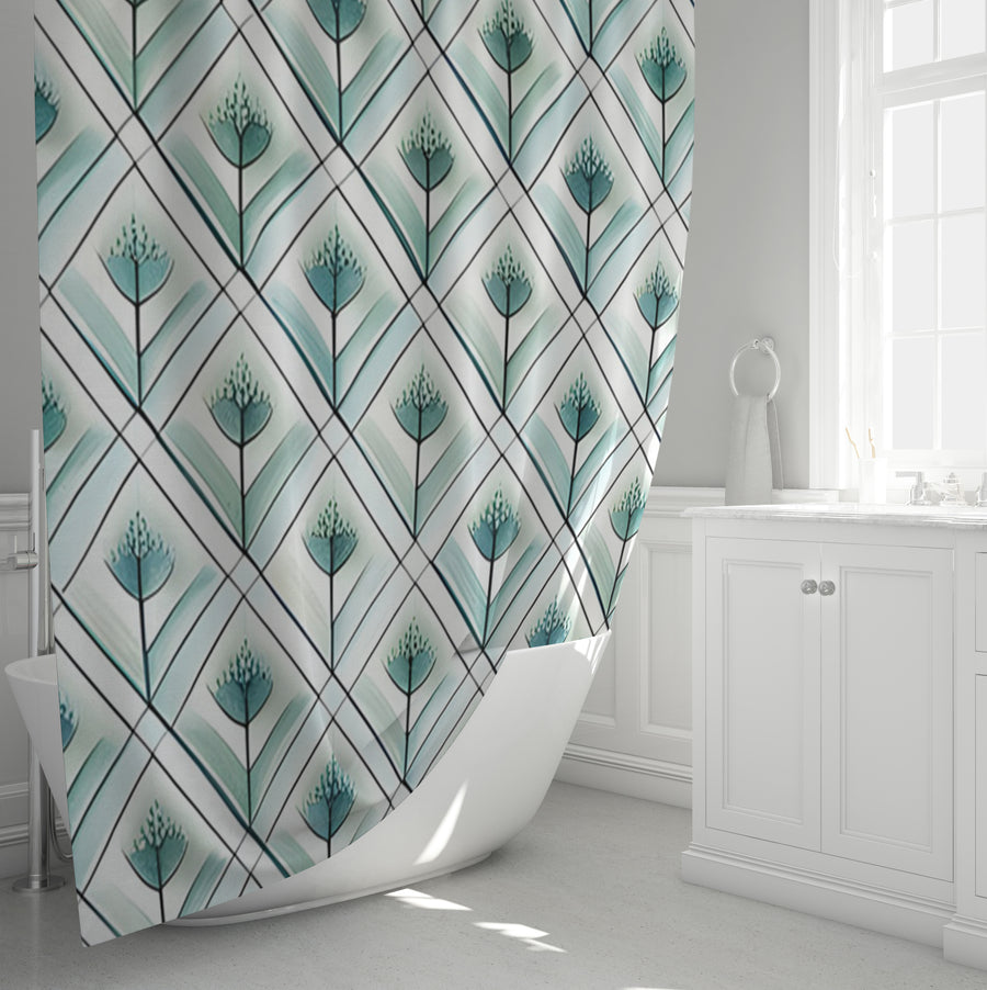 Teal Diamond Geometric Pattern Shower Curtain