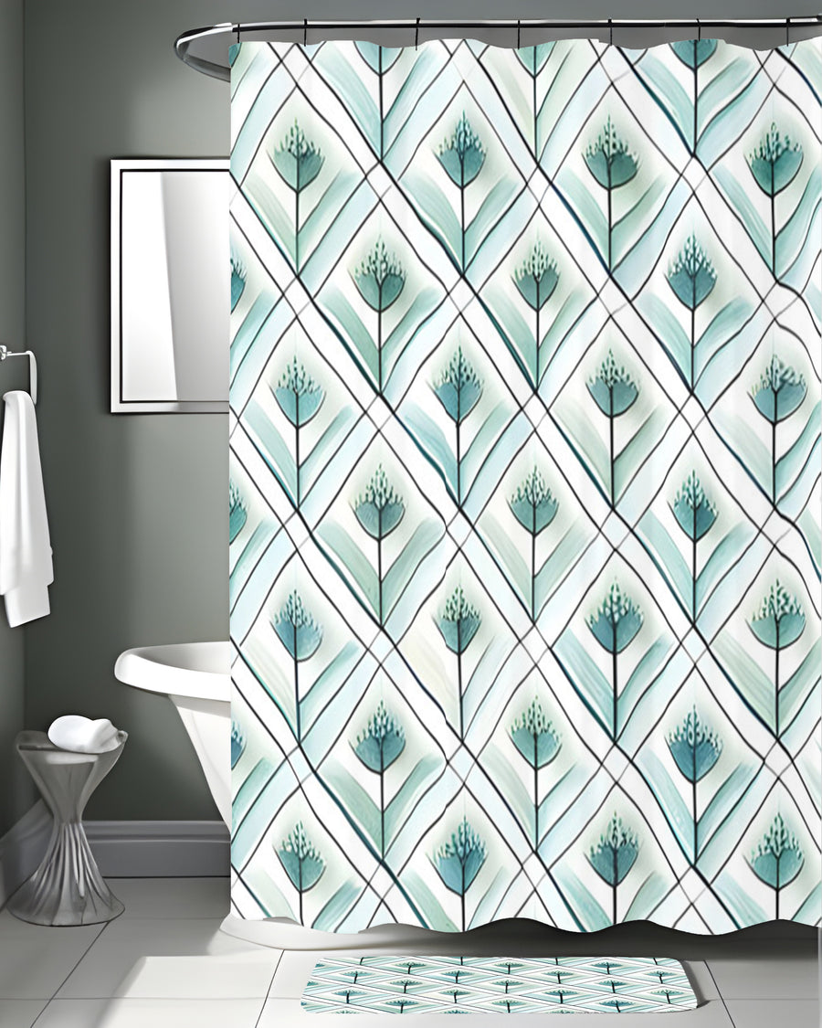 Teal Diamond Geometric Pattern Shower Curtain