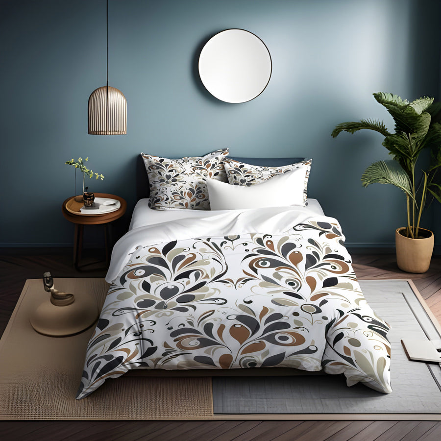 Brown Ornamental Floral Pattern Duvet Cover