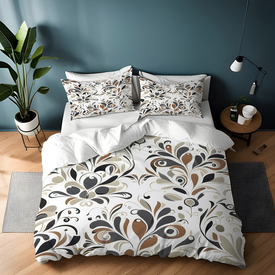 Brown Ornamental Floral Pattern Duvet Cover