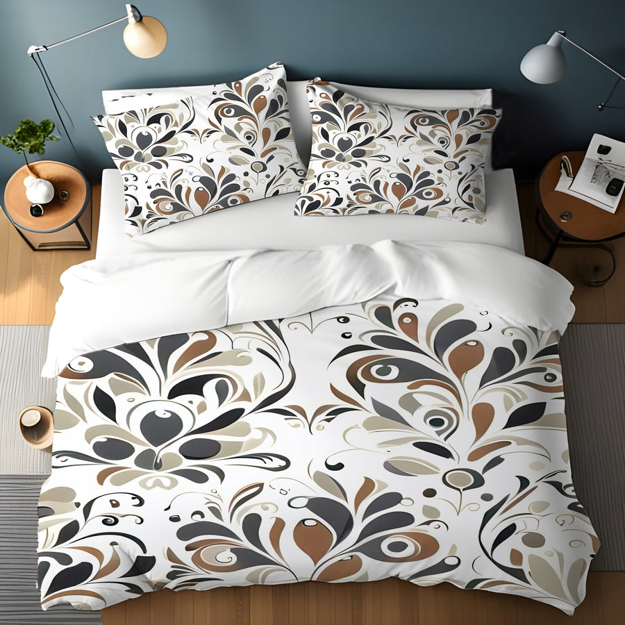 Brown Ornamental Floral Pattern Duvet Cover