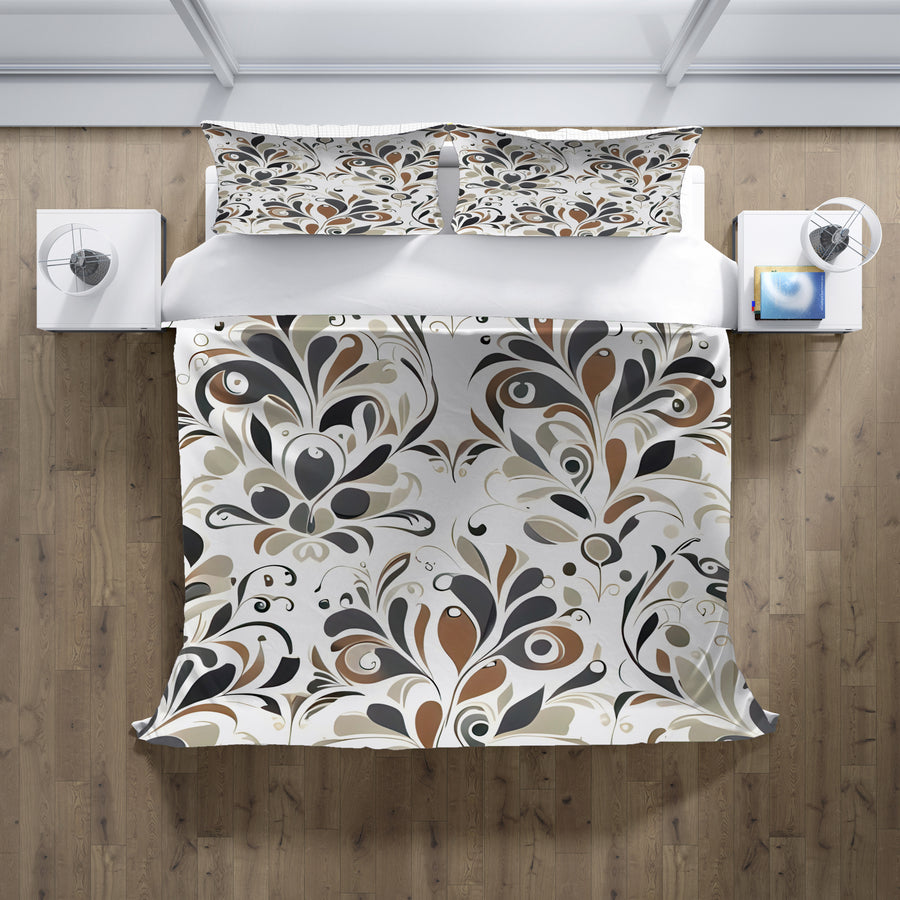Brown Ornamental Floral Pattern Duvet Cover