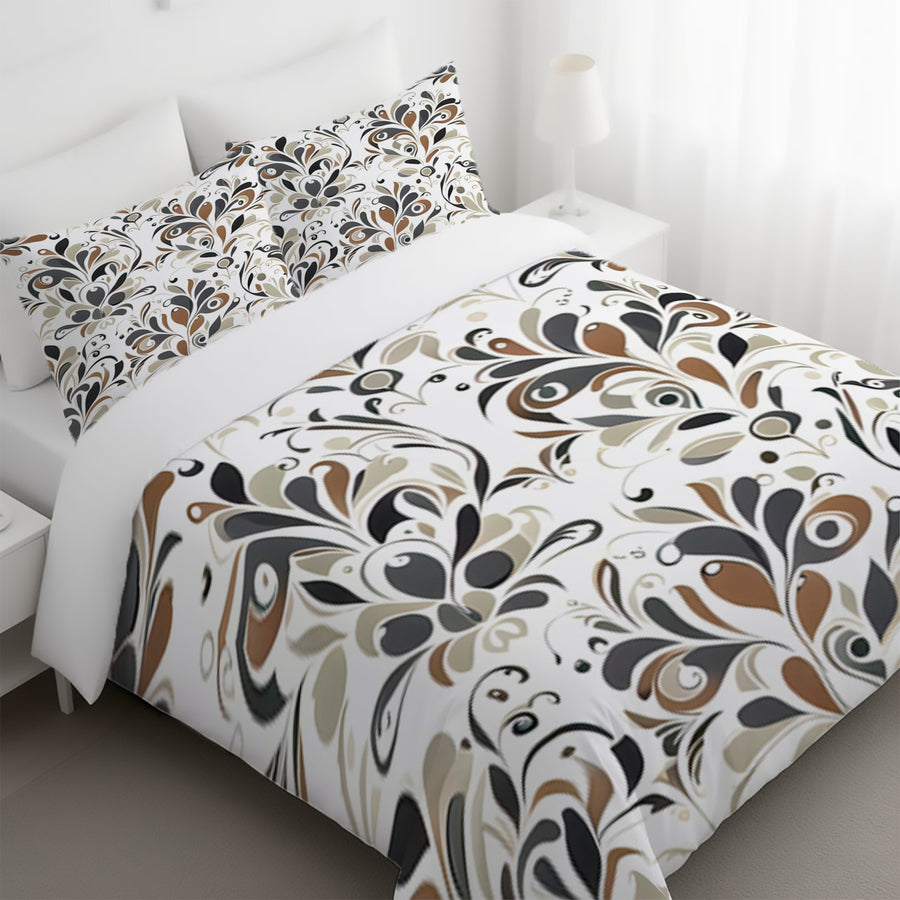Brown Ornamental Floral Pattern Duvet Cover