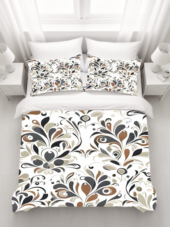 Brown Ornamental Floral Pattern Duvet Cover