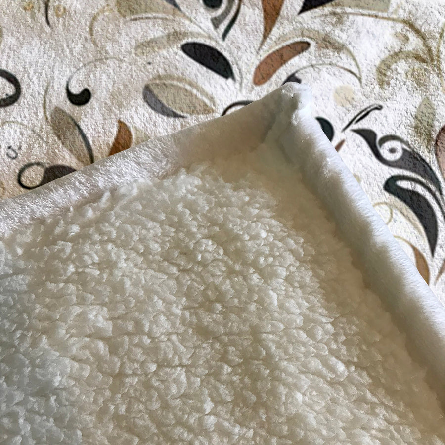 Brown Ornamental Floral Pattern Fleece Sherpa Blanket