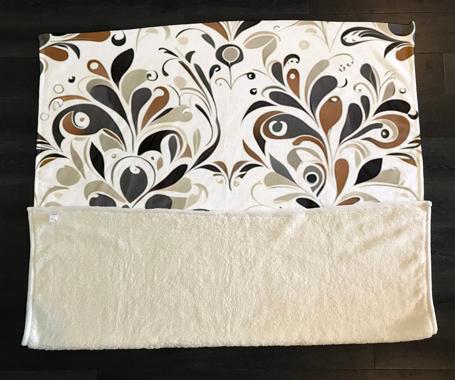 Brown Ornamental Floral Pattern Fleece Sherpa Blanket