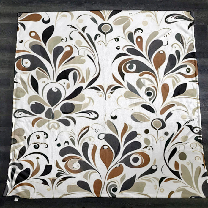 Brown Ornamental Floral Pattern Fleece Sherpa Blanket