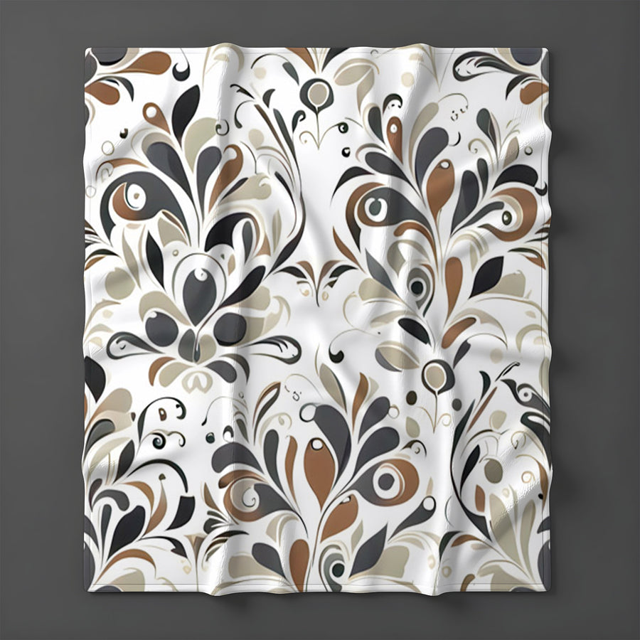 Brown Ornamental Floral Pattern Fleece Sherpa Blanket