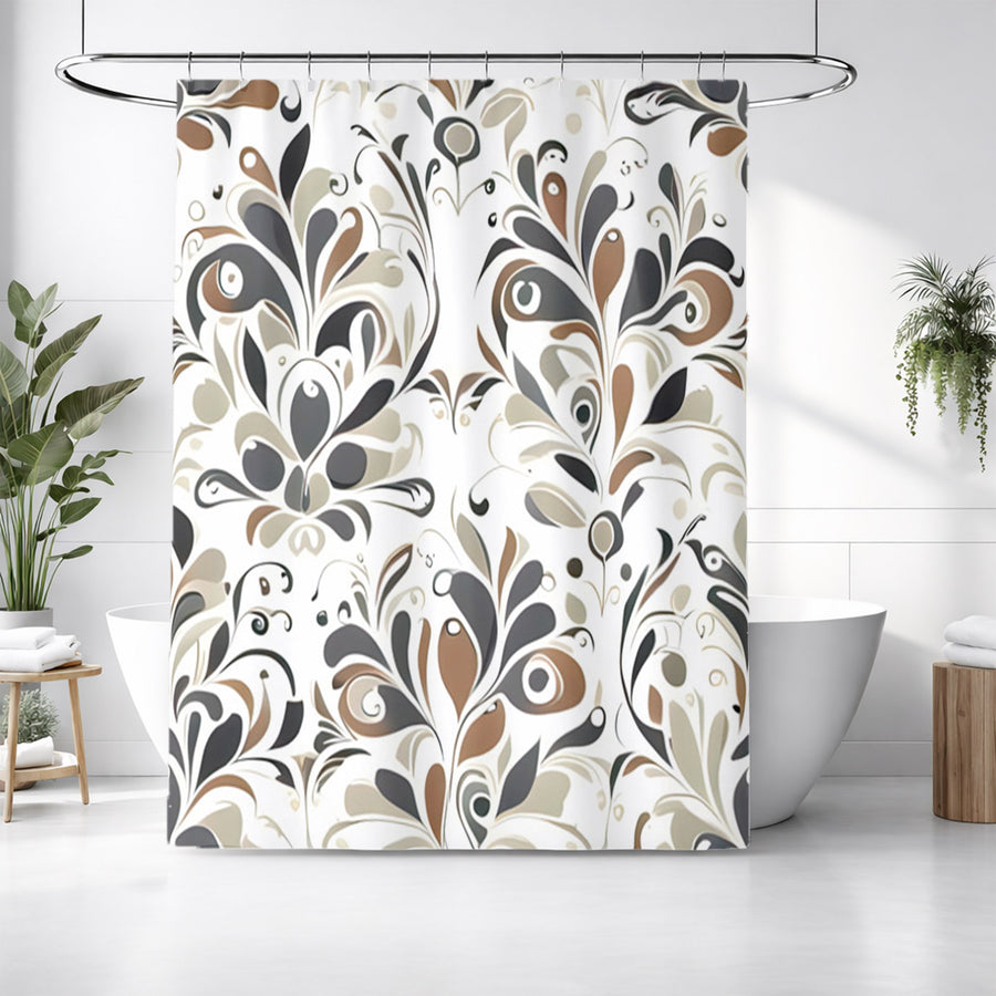 Brown Ornamental Floral Pattern Shower Curtain
