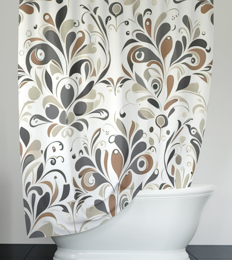 Brown Ornamental Floral Pattern Shower Curtain