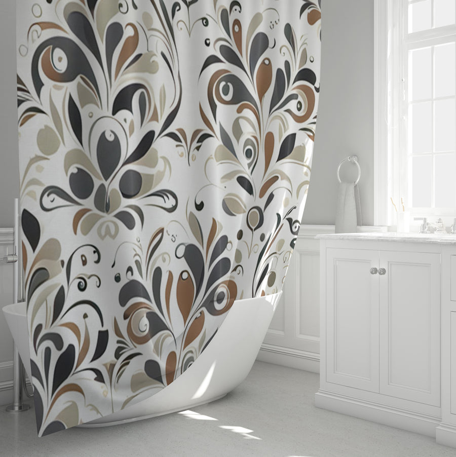 Brown Ornamental Floral Pattern Shower Curtain