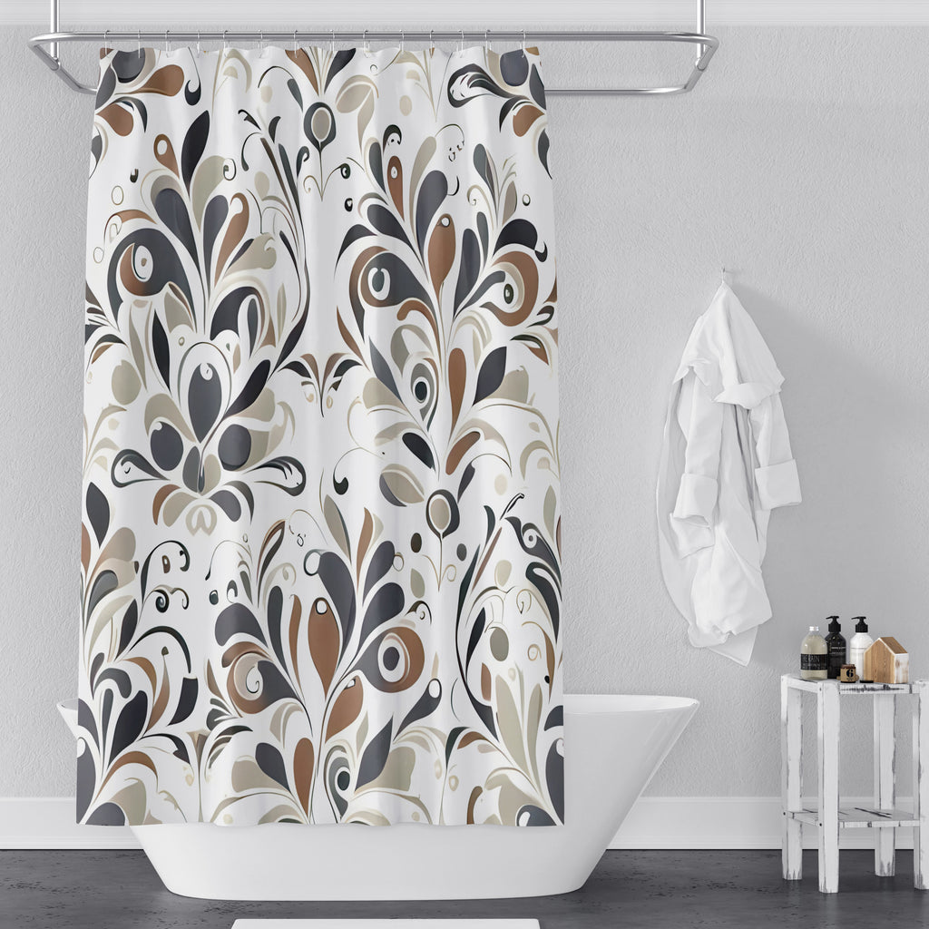 Abstract Damask Shower Curtains - Brown, Beige, and Gray Modern Elegant Style Print - Deja Blue Studios