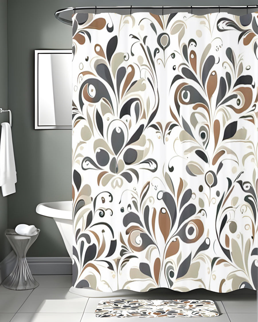 Brown Ornamental Floral Pattern Shower Curtain