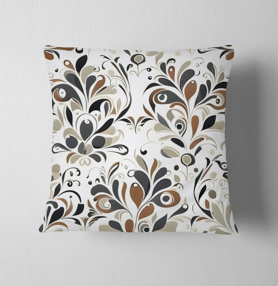 Brown Ornamental Floral Pattern Throw Pillow Cover