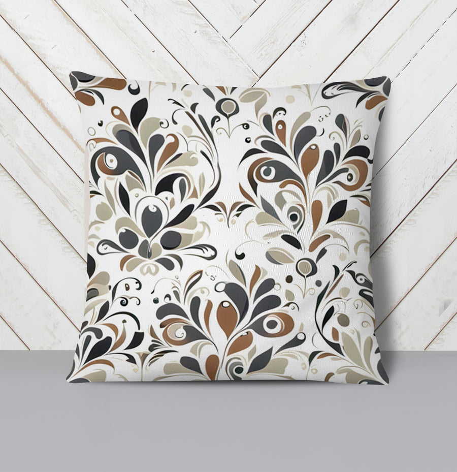 Brown Ornamental Floral Pattern Throw Pillow Cover