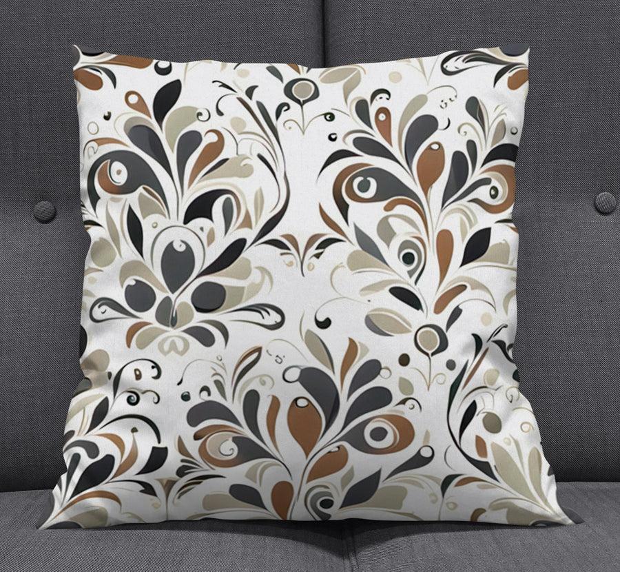 Brown Ornamental Floral Pattern Throw Pillow Cover