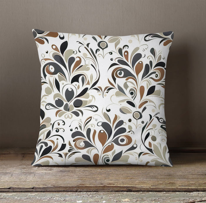Brown Ornamental Floral Pattern Throw Pillow Cover