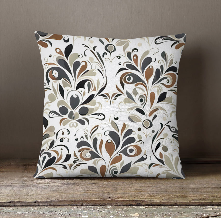 Brown Ornamental Floral Pattern Throw Pillow Cover