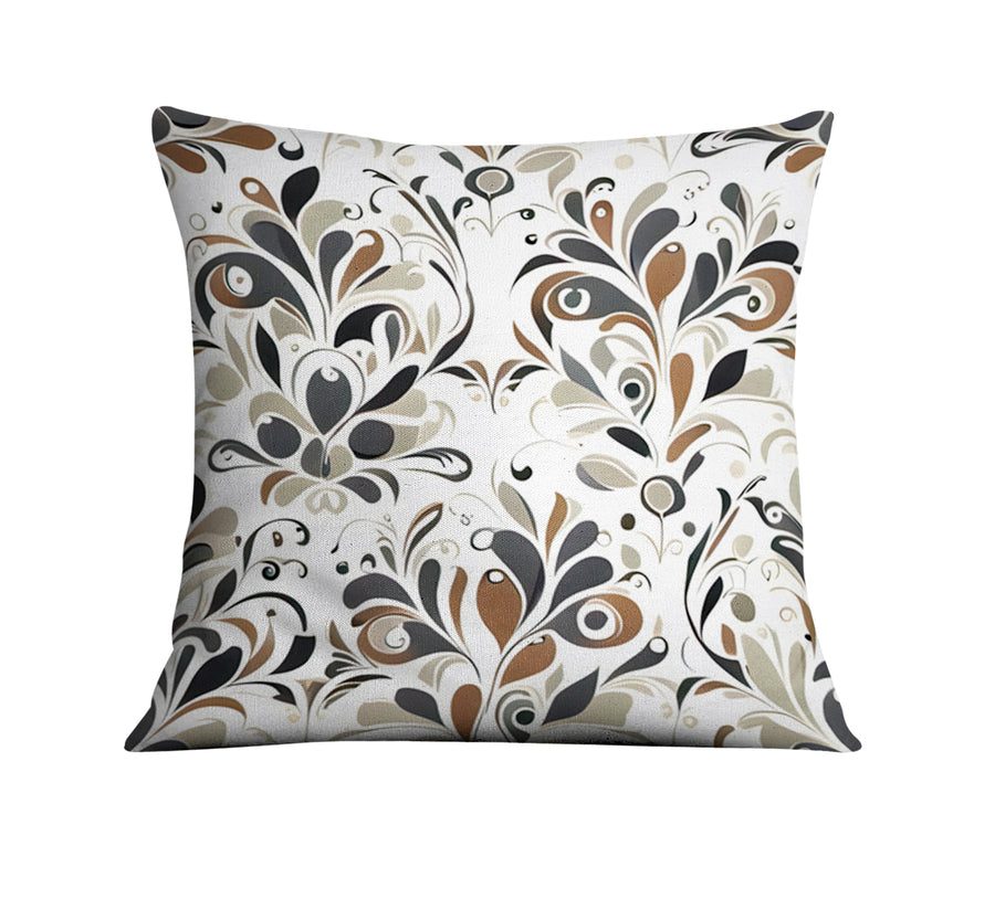 Brown Ornamental Floral Pattern Throw Pillow Cover