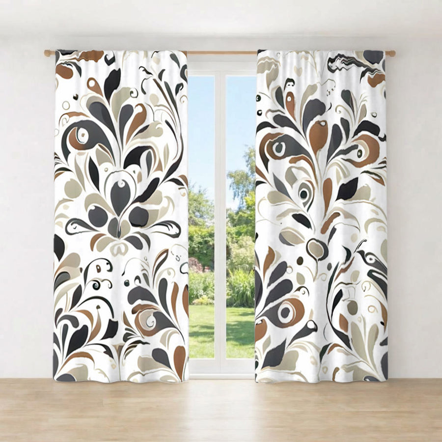 Brown Ornamental Floral Pattern Window Curtains