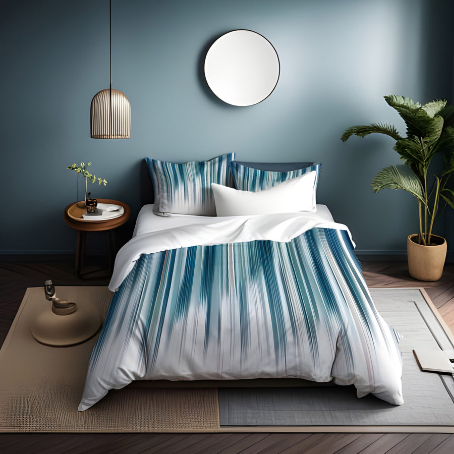 Blue Vertical Gradient Stripe Pattern Duvet Cover