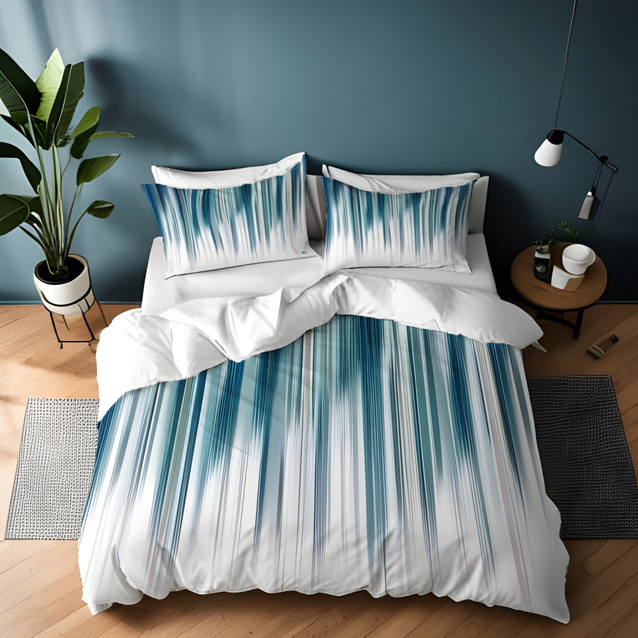 Blue Vertical Gradient Stripe Pattern Duvet Cover