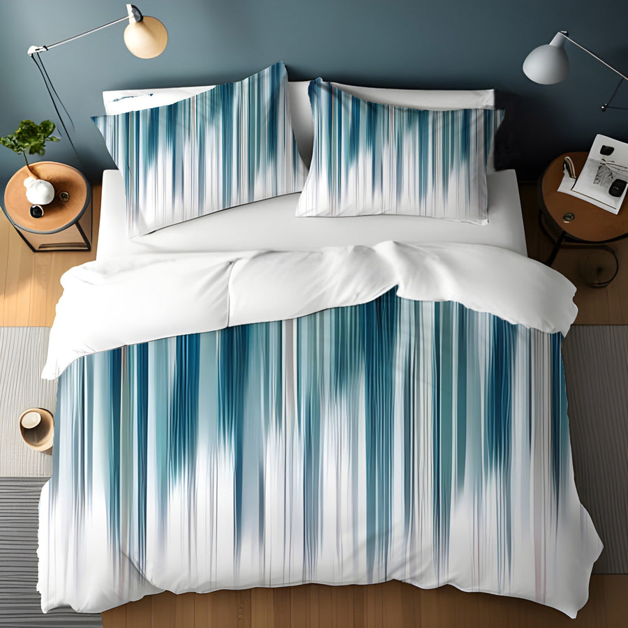Blue Vertical Gradient Stripe Pattern Duvet Cover