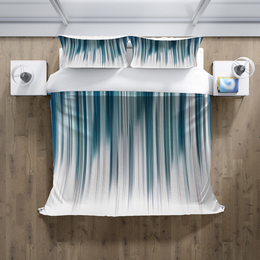 Blue Vertical Gradient Stripe Pattern Duvet Cover