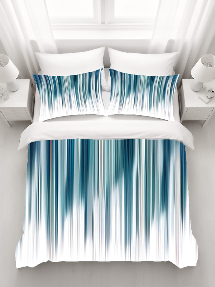 Blue Vertical Gradient Stripe Pattern Duvet Cover