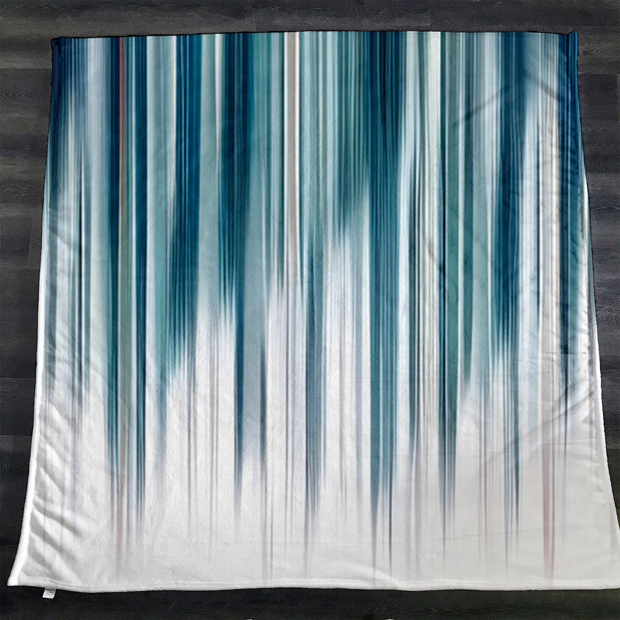Blue Vertical Gradient Stripe Pattern Fleece Sherpa Blanket