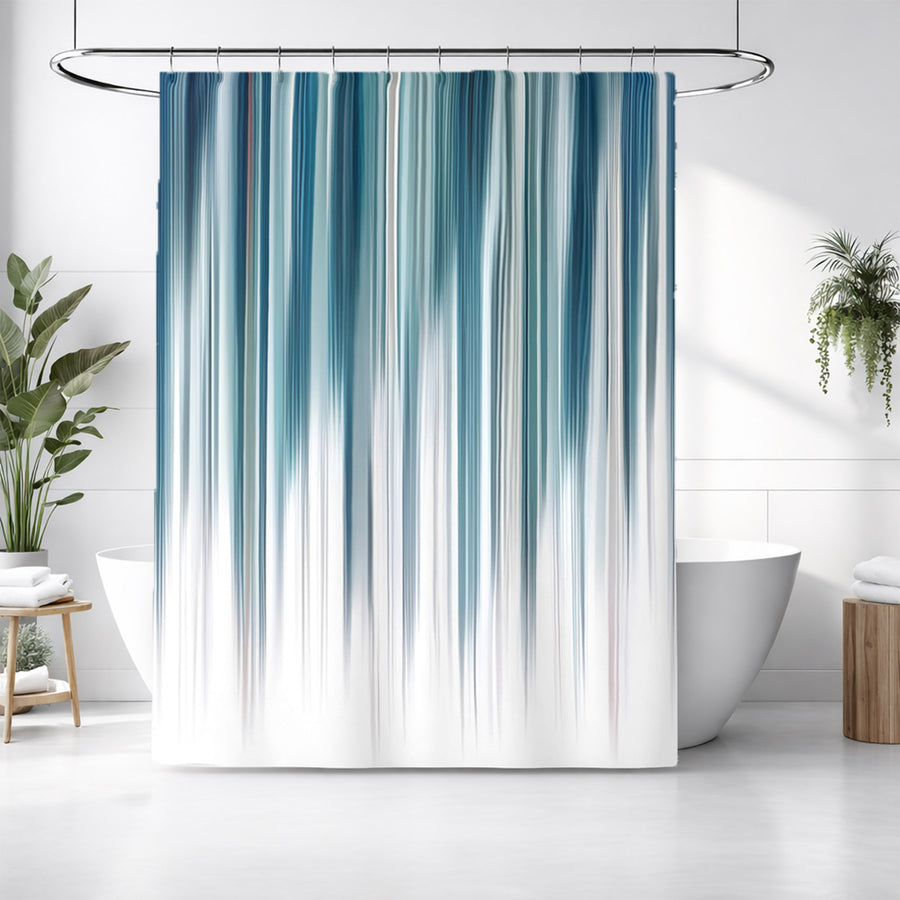Blue Vertical Gradient Stripe Pattern Shower Curtain