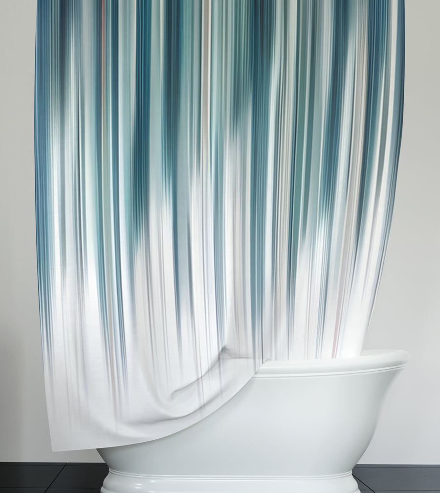 Blue Vertical Gradient Stripe Pattern Shower Curtain