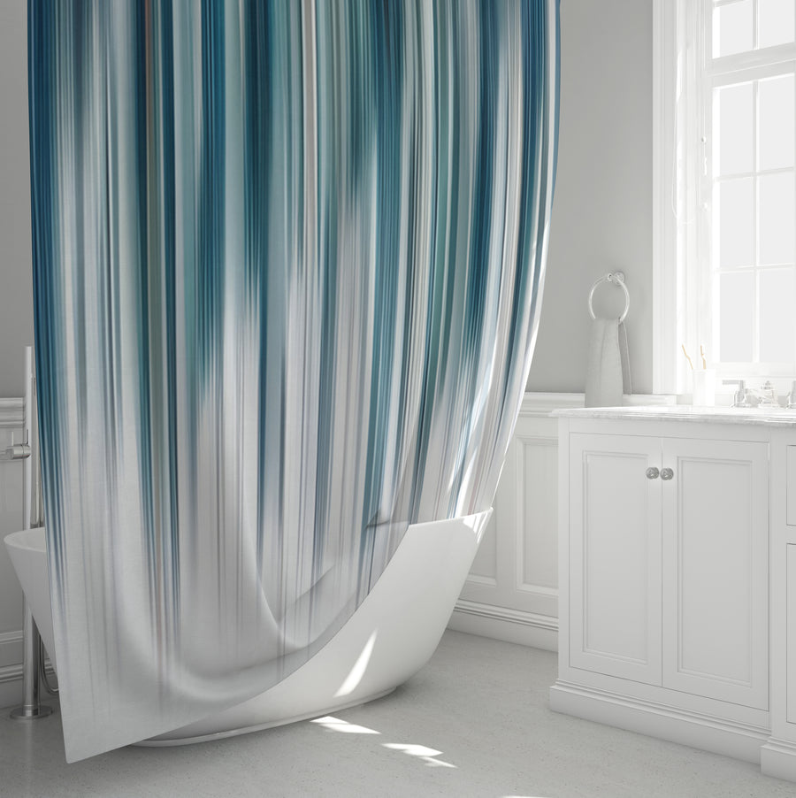 Blue Vertical Gradient Stripe Pattern Shower Curtain
