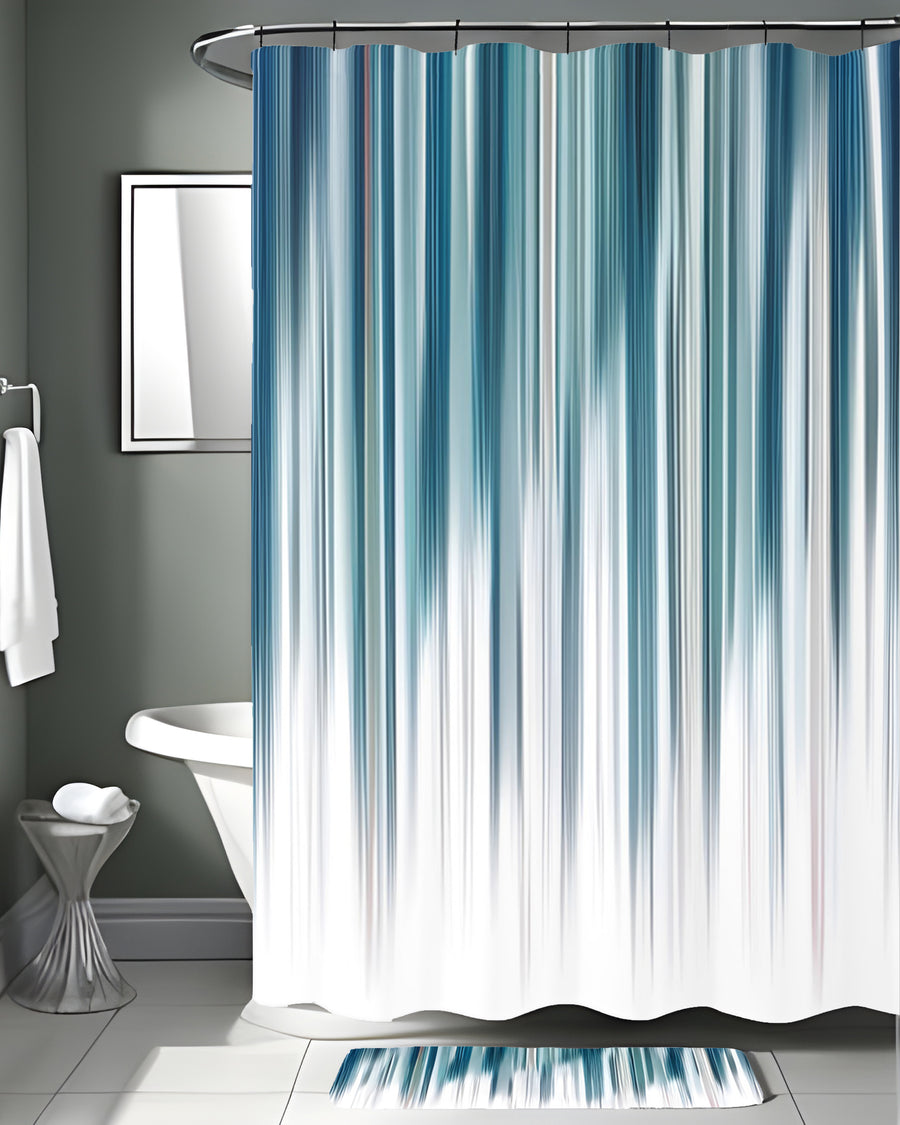 Blue Vertical Gradient Stripe Pattern Shower Curtain
