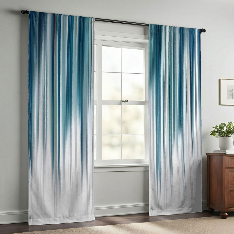 Blue Vertical Gradient Stripe Pattern Window Curtains