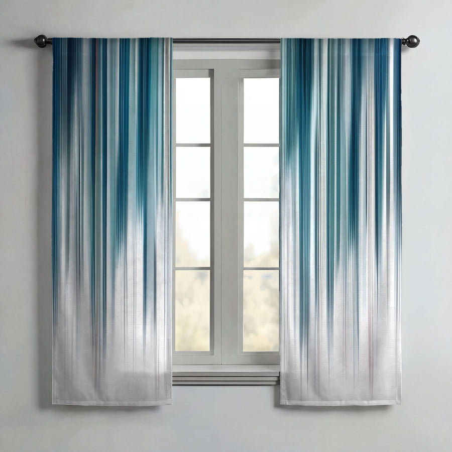 Blue Vertical Gradient Stripe Pattern Window Curtains