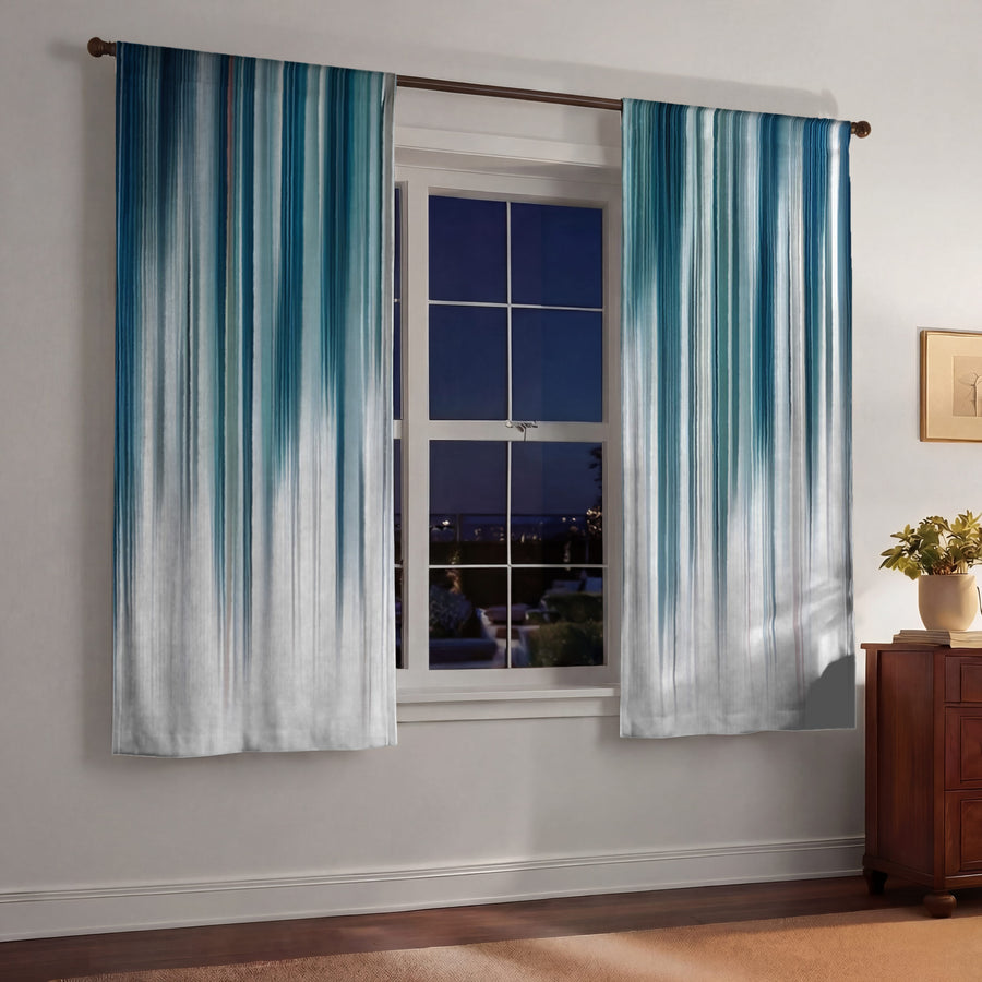 Blue Vertical Gradient Stripe Pattern Window Curtains