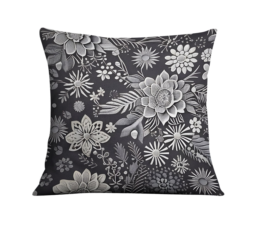 Gray Floral Botanical Pattern Throw Pillow Cover