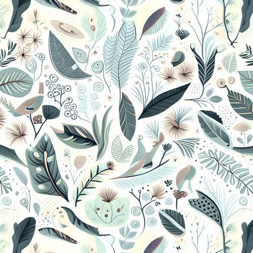 Blue Botanical Woodland Pattern