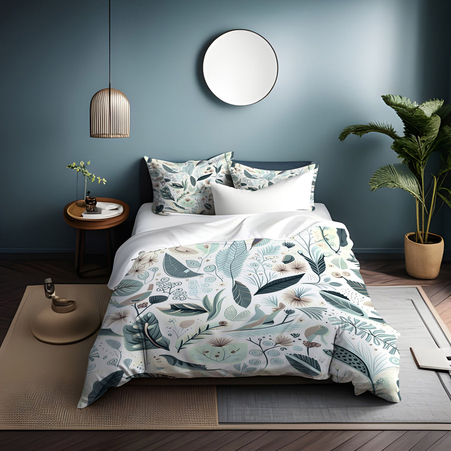 Blue Botanical Woodland Pattern Duvet Cover