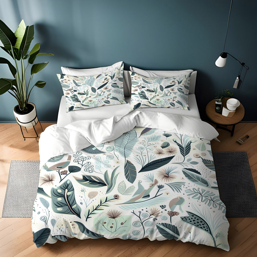 Blue Botanical Woodland Pattern Duvet Cover