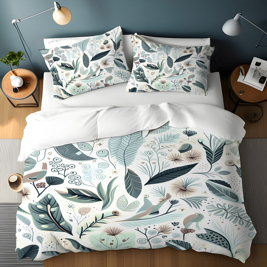 Blue Botanical Woodland Pattern Duvet Cover