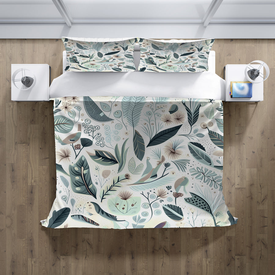 Blue Botanical Woodland Pattern Duvet Cover