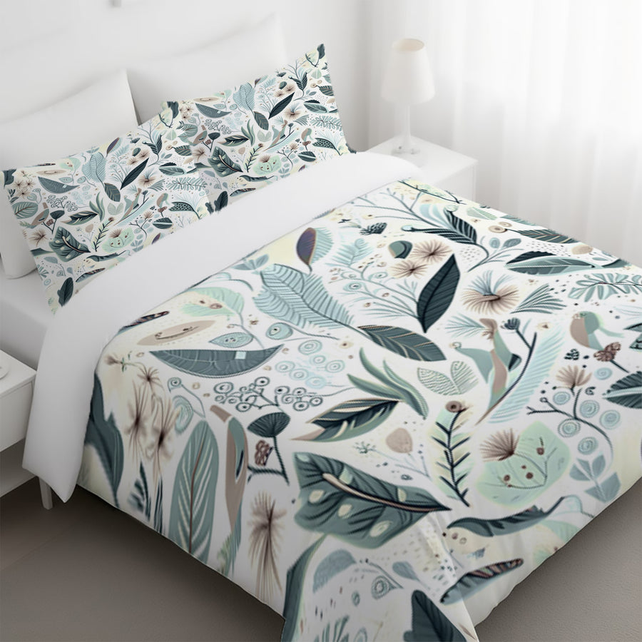 Blue Botanical Woodland Pattern Duvet Cover