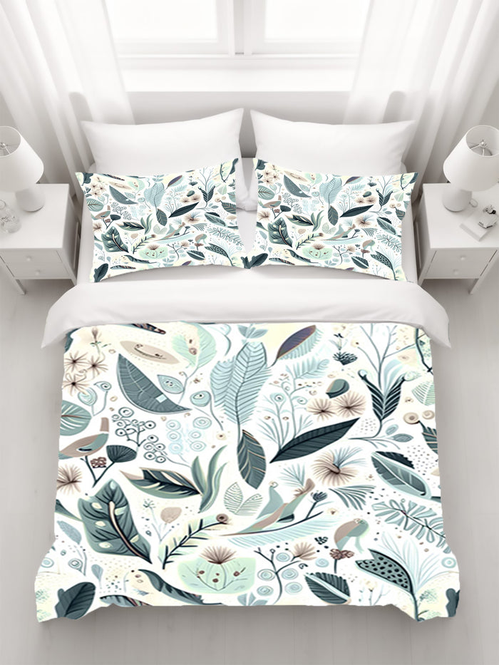 Blue Botanical Woodland Pattern Duvet Cover
