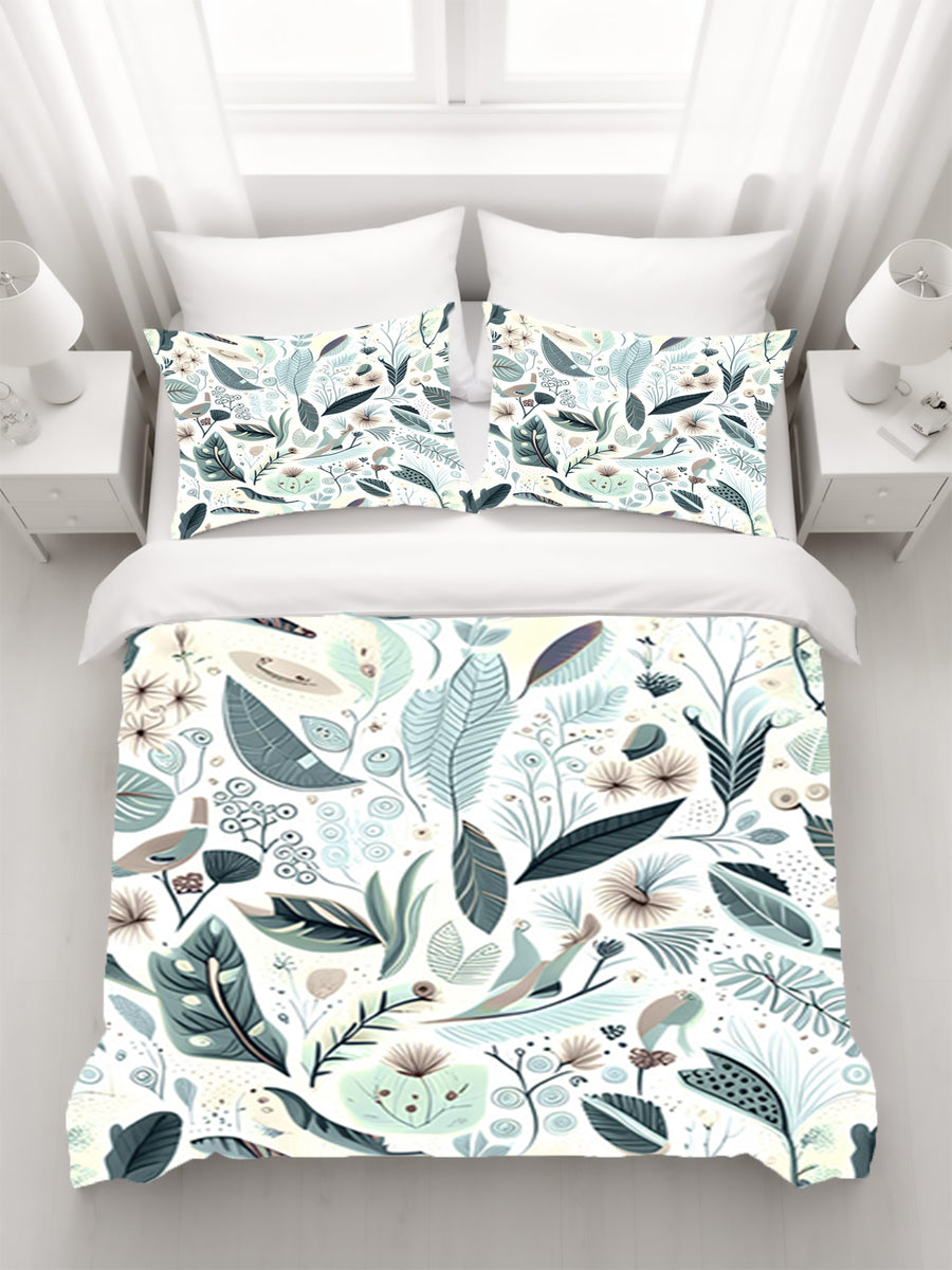 Blue Botanical Woodland Pattern Duvet Cover