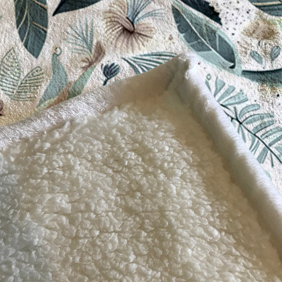 Blue Botanical Woodland Pattern Fleece Sherpa Blanket