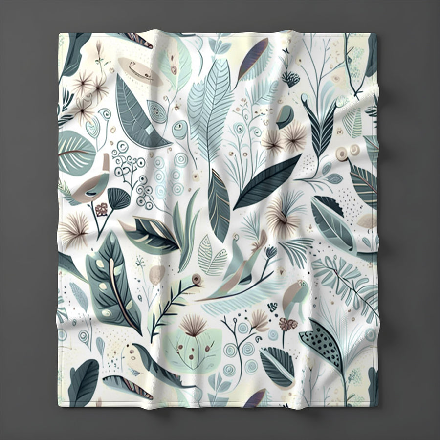 Blue Botanical Woodland Pattern Fleece Sherpa Blanket