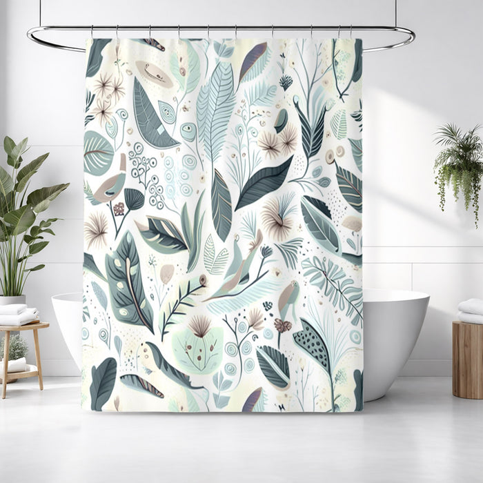 Blue Botanical Woodland Pattern Shower Curtain